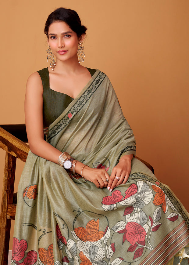 Sage Green Woven Cotton Saree