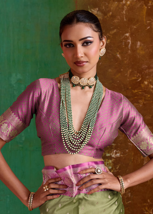Piquant Green Banarasi Satin Silk Saree