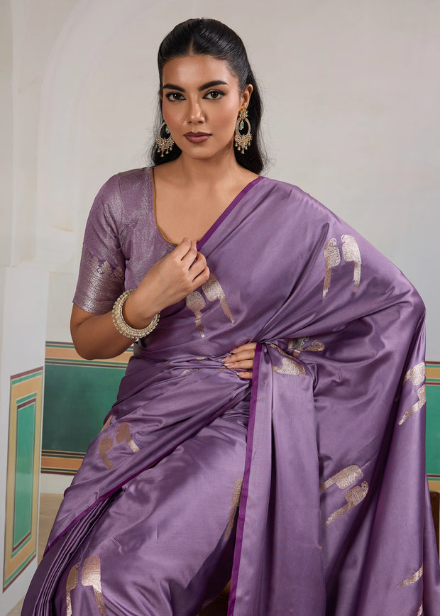 Paisley Purple Woven Satin Silk Saree