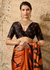 Apricot Orange Printed Satin Silk Saree