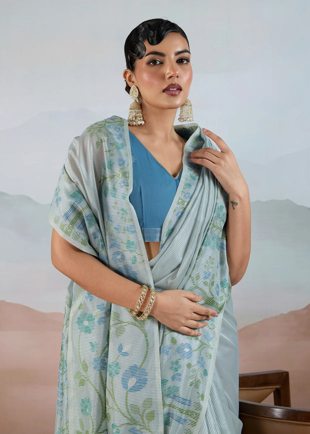Glow Blue Woven Tissue Silk Saree