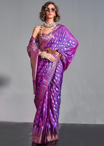 Royal Purple Dual Tone Banarasi Soft Silk Saree (10158668480705)