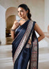 Medieval Blue Printed Satin Silk Saree
