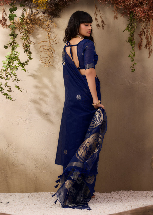Deep Blue Woven Soft Silk Saree