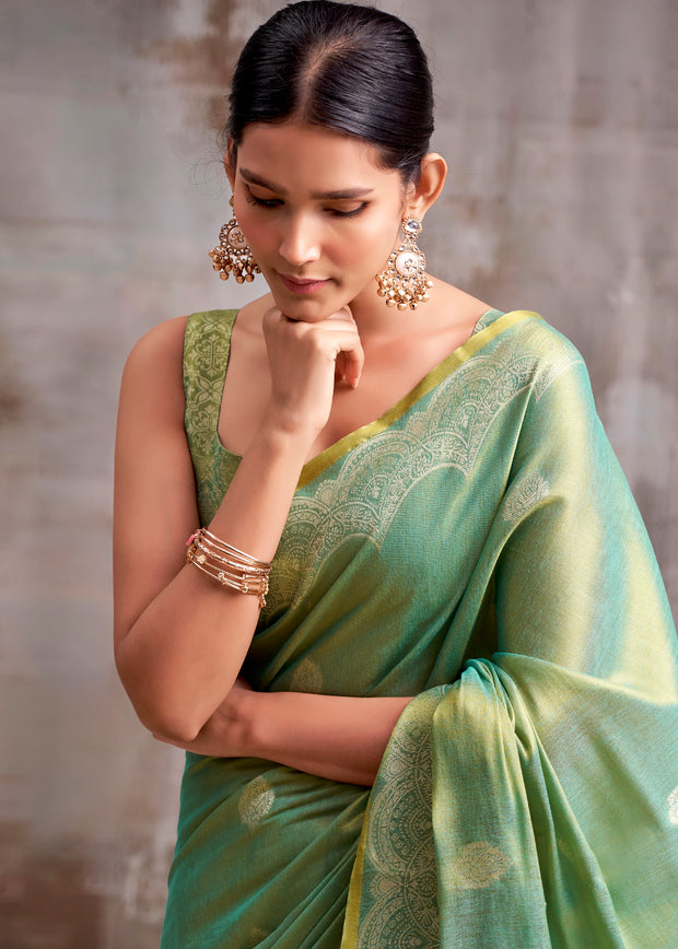 Sea Green Woven Tissue Silk Saree
