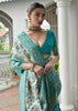 White & Sea Green Woven Banarasi Patola Silk Saree