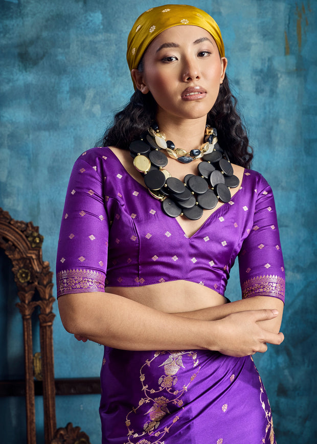 Regal Purple Woven Banarasi Satin Silk Saree