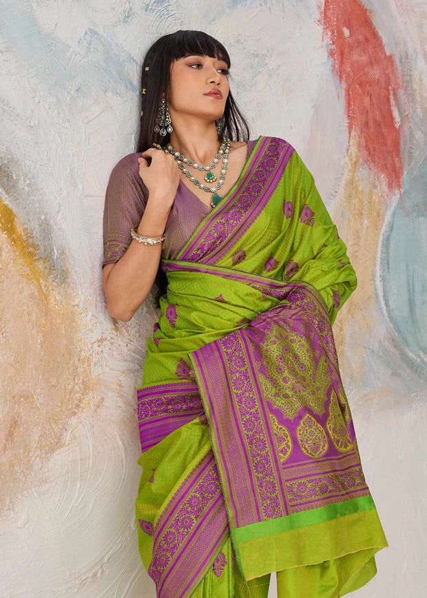 Pista Green Woven Kanjivaram Silk Saree
