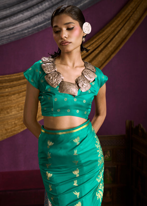 Sea Green Banarasi Satin Silk Saree