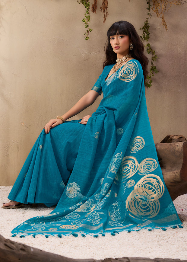 Swedish Blue Woven Soft Silk Saree