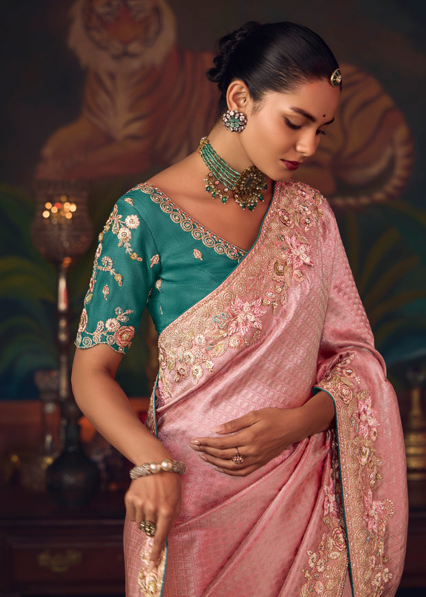 Ruby Pink Designer Embroidered Saree