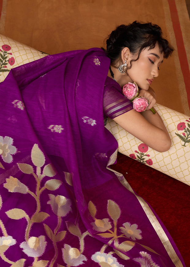 Dahlia Purple Woven Cotton Silk Saree