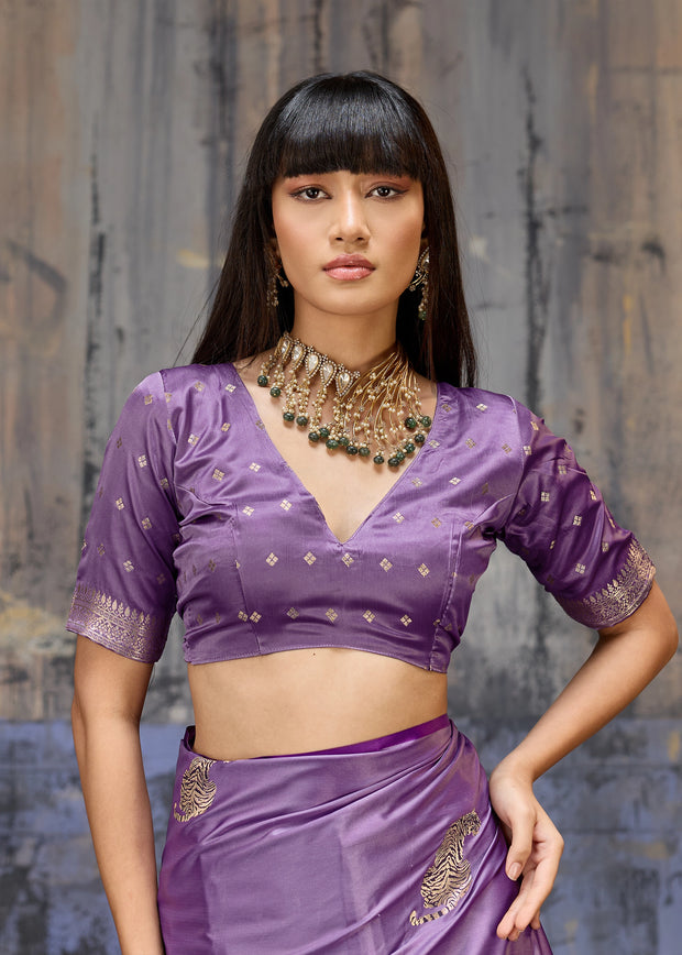 Lavender Purple Woven Banarasi Satin Silk Saree