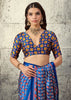 Indigo Blue Printed Satin Silk Saree