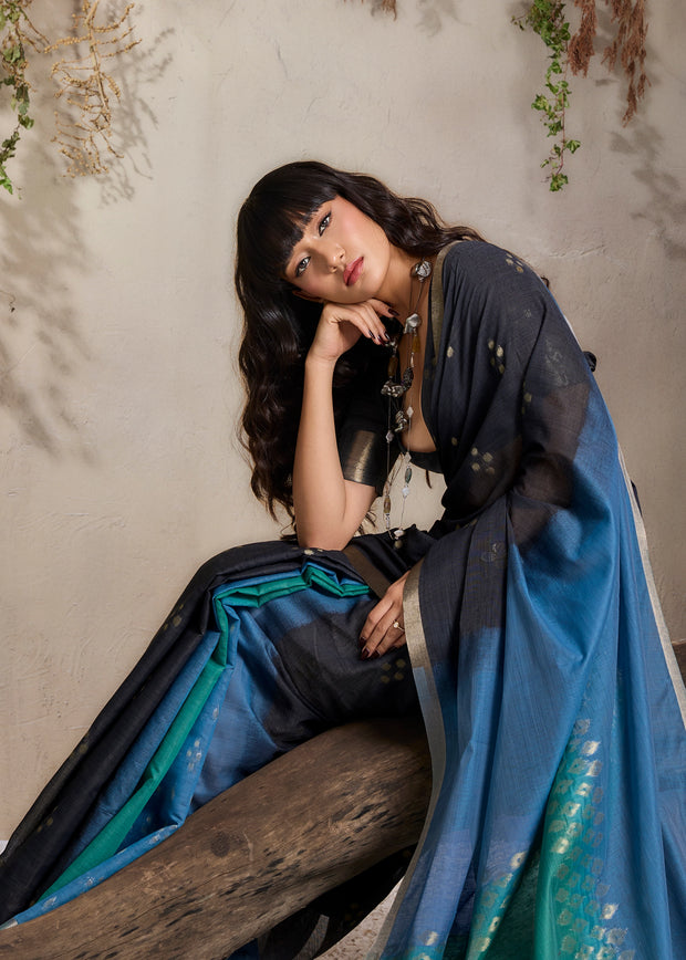 Blue Woven Cotton Silk Saree