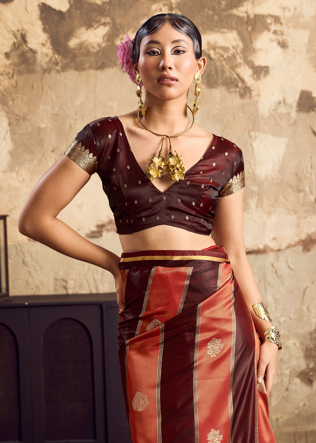 Coffee Brown Rangkat Satin Silk Saree