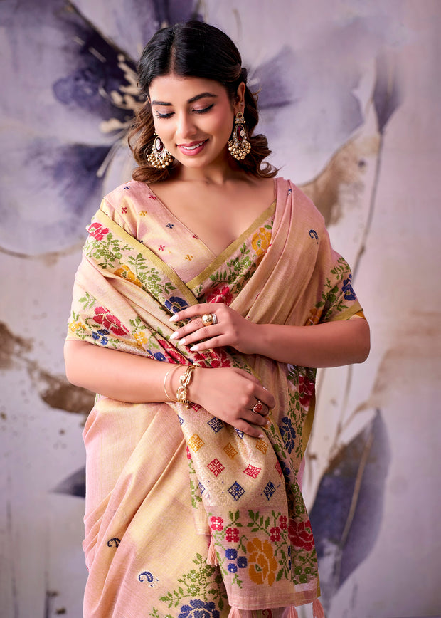 Rose Pink Woven Tissue Silk Saree