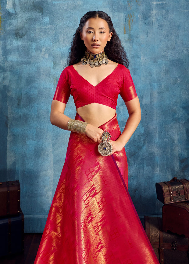 Aurora Red Banarasi Silk Saree