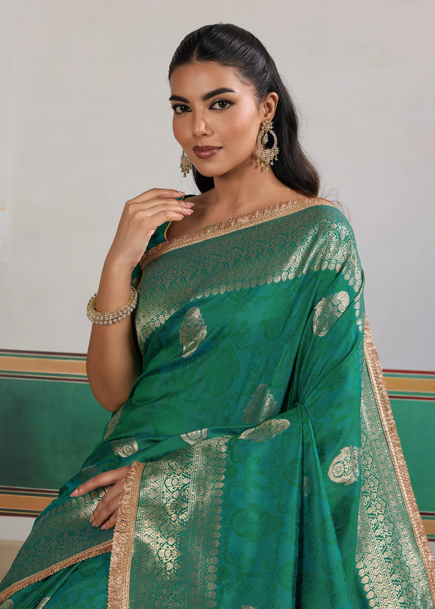 Fair Green Woven Banarasi Satin Silk Saree