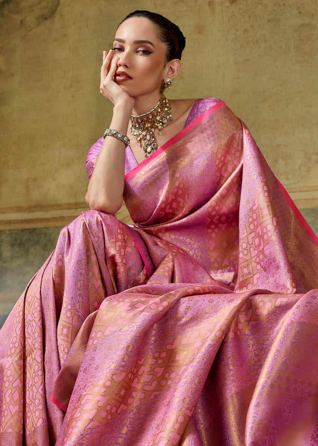 Raspberry Pink Woven Banarasi Silk Saree
