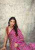 Elegant Pink Printed Satin Silk Saree