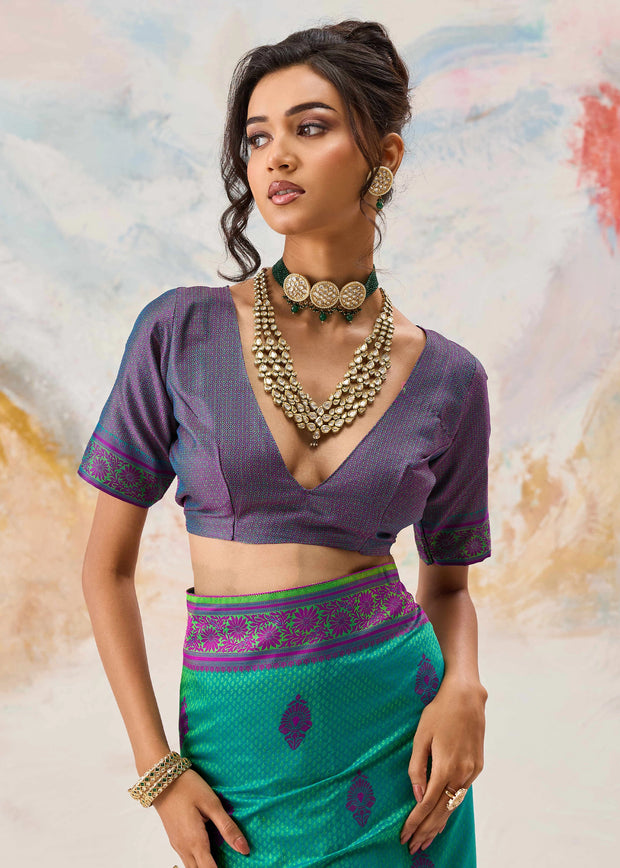 Marine Green Woven Kanjivaram Silk Saree