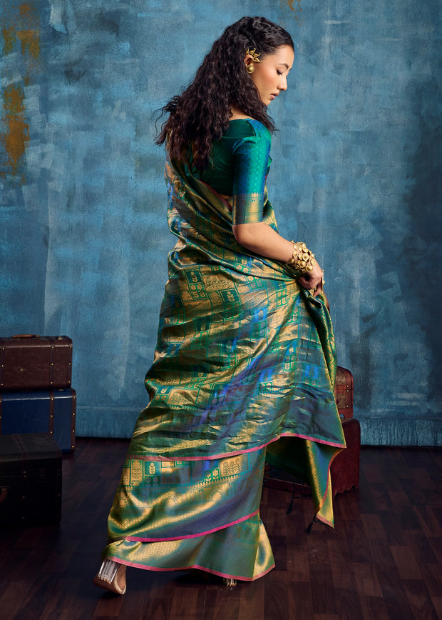 Cadmium Green Banarasi Silk Saree