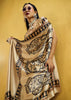 Ivory Satin Silk Saree with Ajrakh Printed Pallu and Blouse
