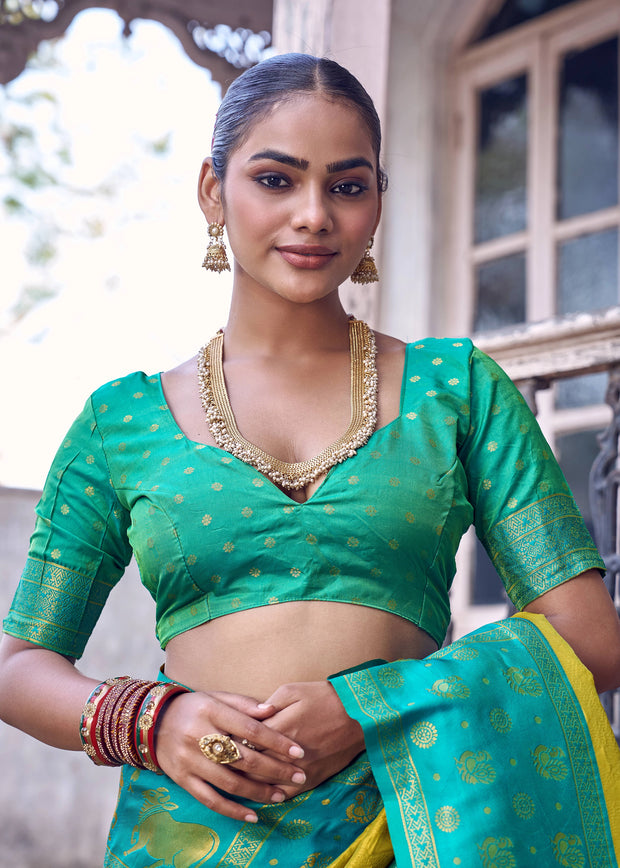 Lime Green Woven Banarasi Silk Saree