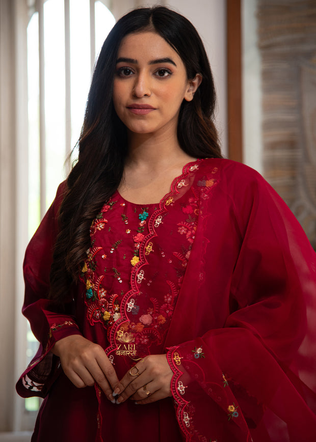 Rich Maroon Embroidered Silk Suit Set (10702870741185)