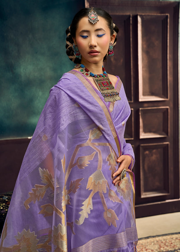 Lavender Purple Woven Cotton Silk Saree