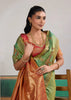 Grass Green Woven Silk Saree With Contrast Blouse