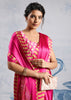 Magenta Pink Satin Silk Saree with Ajrakh Printed Pallu and Blouse