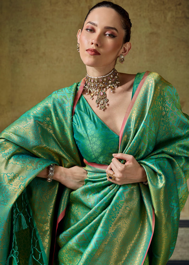 Sea Green Woven Banarasi Silk Saree