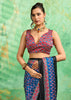 Blue Printed Satin Silk Saree