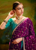 Rich Purple Heavy Embroidered Designer Silk Saree With contrast Blouse
