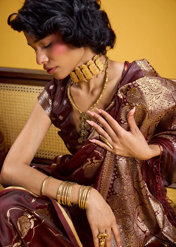Royal Maroon Banarasi Satin Silk Saree