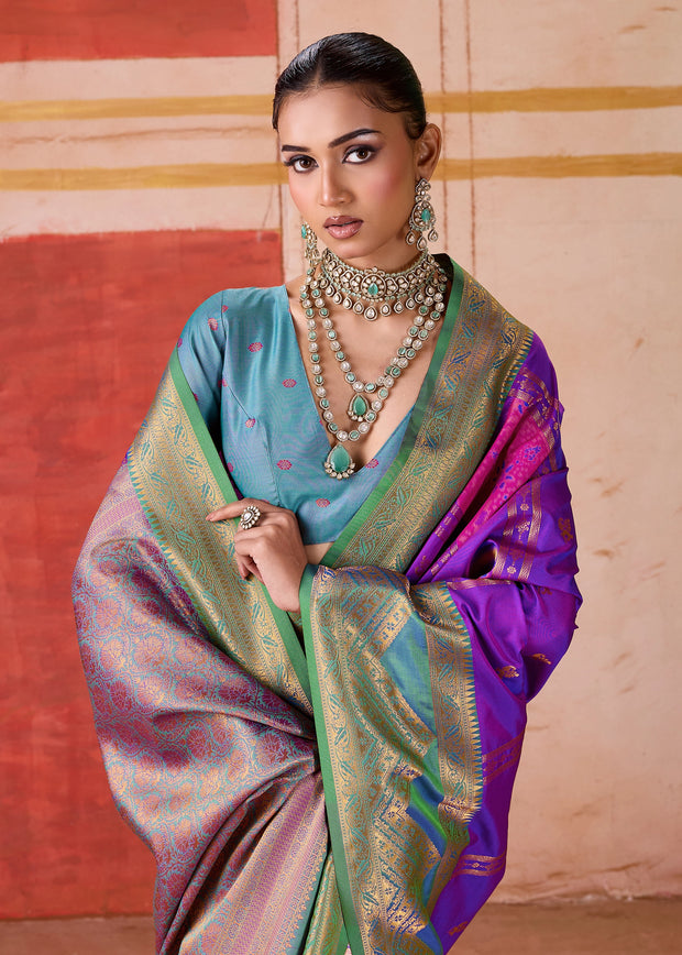 Purple Dual Tone Bronze Zari Woven Banarasi Silk Saree