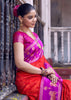 Red And Purple Woven Banarasi Silk Saree