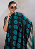 Teal Blue Printed Satin Silk Saree