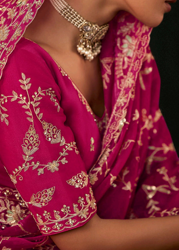 Queen Pink Embroidered Designer Saree