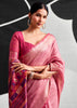 Flamingo Pink Woven Linen Cotton Silk Saree
