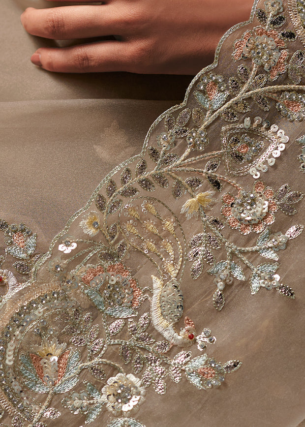 Beige Embroidered Designer Saree