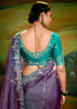 Iris Purple Heavy Embroidered Designer Silk Saree With contrast Blouse