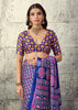 Crystal Blue Printed Satin Silk Saree