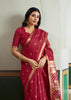 Flame Red Woven Tussar Silk Saree