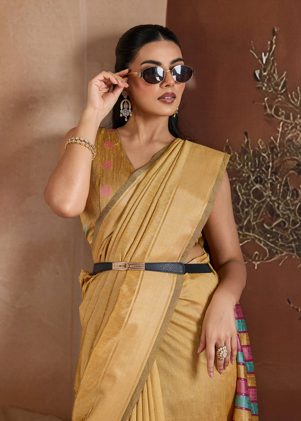 Golden Beige Woven Banarasi Silk Saree