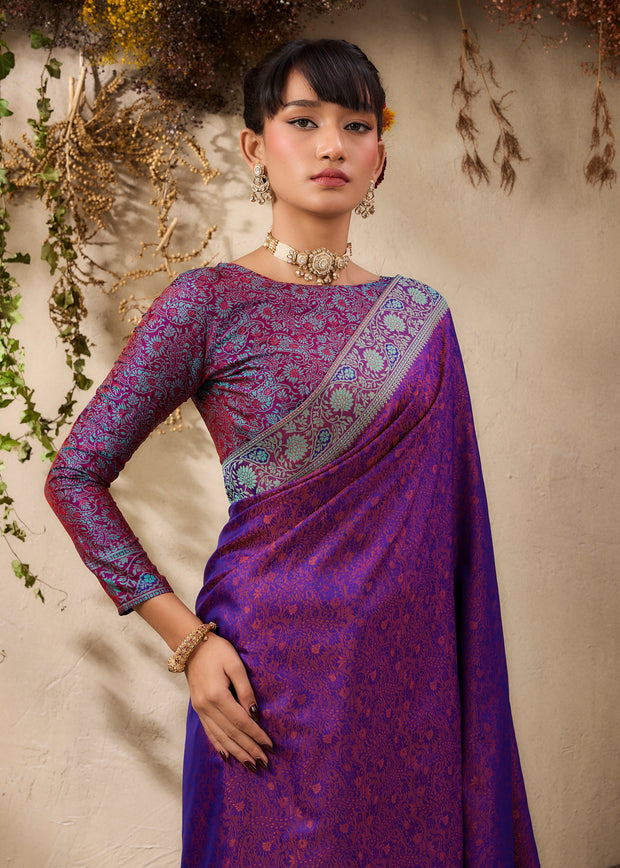 Deep Purple Woven Kanjivaram Silk Saree