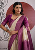 Purple Border Ivory Woven Banarasi Silk Saree