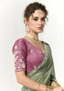 Dusky Green Designer Organza Tissue Silk Saree